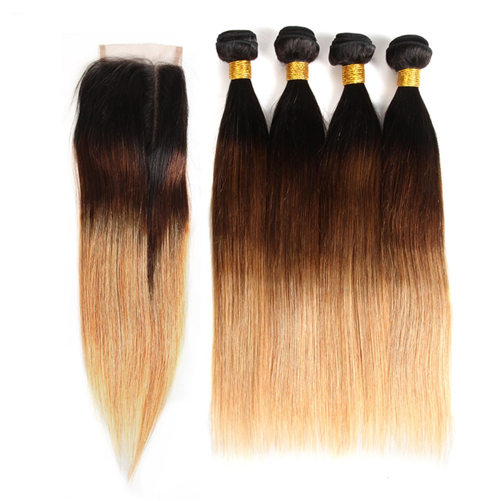 human hair 9a grade bundles with closure ombre